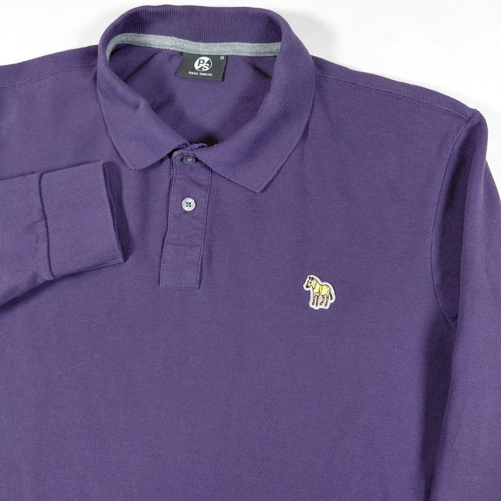 PS Paul Smith Mens Long Sleeve‎ Zebra Logo Polo Shirt Purple Size Medium